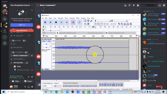 Audacity mostrará la pista recta